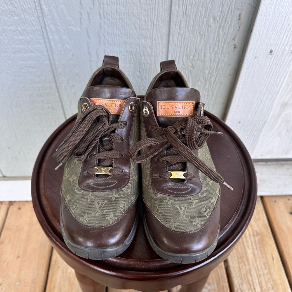 Louis Vuitton Brown and Green Canvas Sneakers